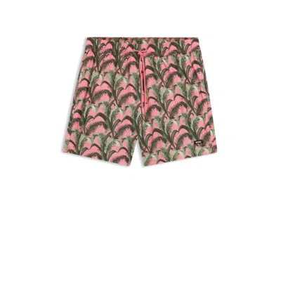 Hugo Boss Swim Shorts With All-over Print In Pink