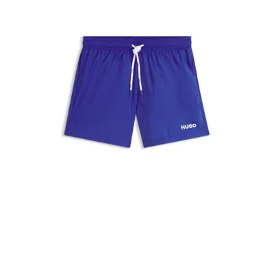 Hugo Boss Swim Shorts With Contrast Logo Print In Blue