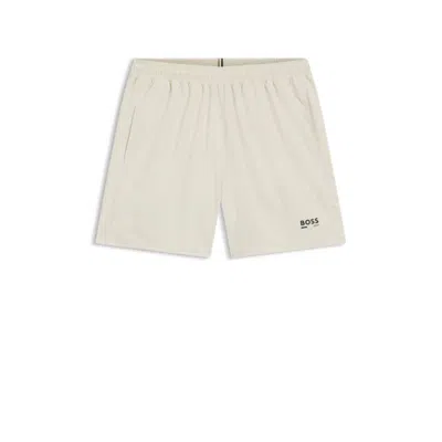 Hugo Boss Swim Shorts With Logo Print And Signature-stripe Details In White