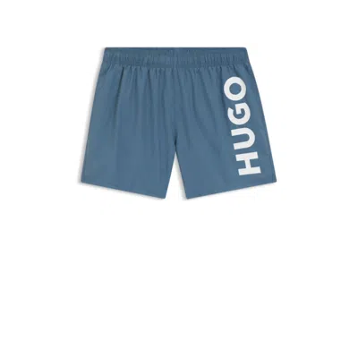 Hugo Boss Swim Shorts With Vertical Logo Print In Blue