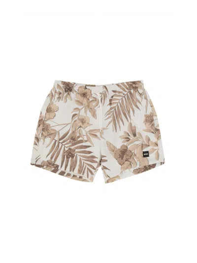 Hugo Boss Boss Piranha Floral Swim Trunks In Natural