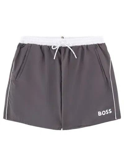 Hugo Boss Boss Swimsuit With Logo In Brown