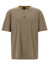 Hugo Boss Relaxed-fit T-shirt In Stretch Cotton With Logo Print In Beige