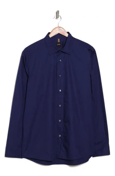 Hugo Boss T-nik Long Sleeve Cotton Button-up Shirt In Dark Blue
