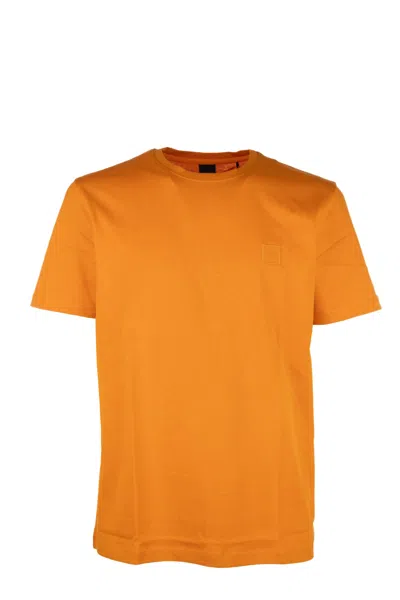 Hugo Boss Logo-patch Cotton T-shirt In Orange