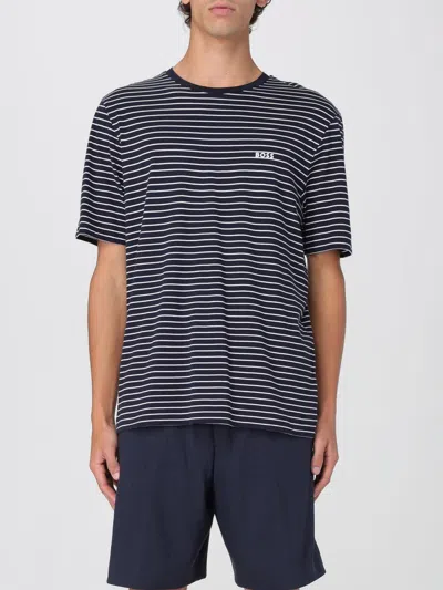Hugo Boss T-shirt In Cotone A Righe Con Logo Boss In White