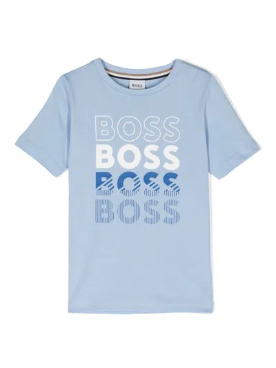Hugo Boss Kids' T-shirt Con Logo In Azzurro