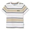 Hugo Boss Boss Boys Striped Logo T-shirt In Beige