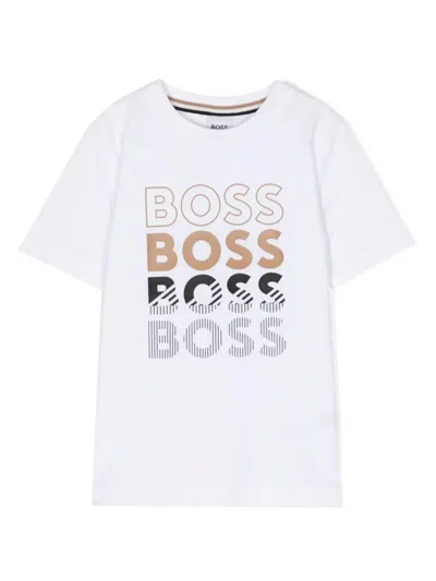 Hugo Boss Kids' T-shirt Con Logo In Bianco