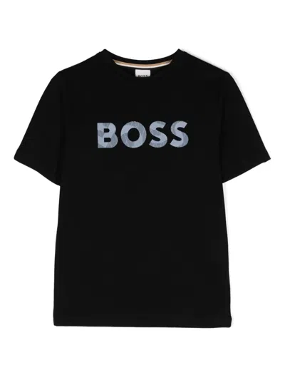 Hugo Boss Kids' T-shirt Con Stampa In Black