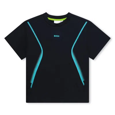 Hugo Boss Kids' T-shirt Con Stampa In Blue