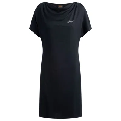 Hugo Boss T-shirt Dress With Crystal Logo In Black