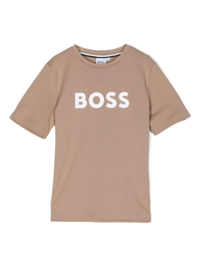 Hugo Boss T-shirt In Jersey Con Logo Stampato In Brown