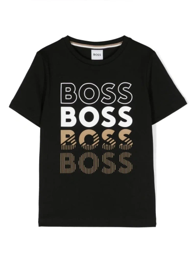 Hugo Boss T-shirt In Jersey Di Cotone Con Logo Ripetuto In Black