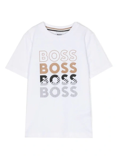 Hugo Boss T-shirt In Jersey Di Cotone Con Logo Ripetuto In White