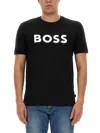 Hugo Boss Cotton-jersey T-shirt With Curved-logo Print In Black