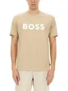 Hugo Boss Boss Tiburt 354 Logo Cotton Graphic T-shirt In Beige