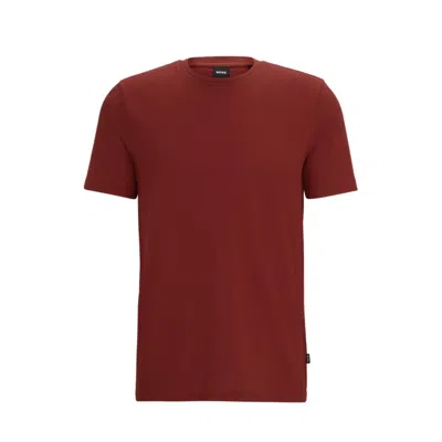 Hugo Boss Cotton-blend T-shirt With Bubble-jacquard Structure In Brown