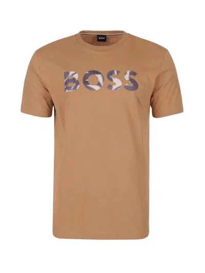 Hugo Boss T-shirt With Logo Writing In Brown