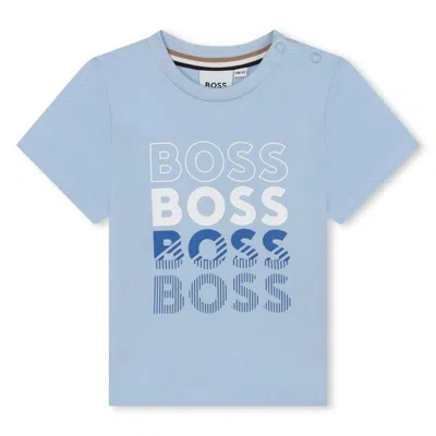 Hugo Boss Babies' T-shirt With Print In Light Blue