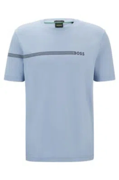 Hugo Boss T-shirt With Stripes And Logo In Light Blue