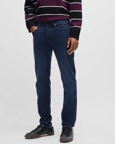 Hugo Boss Taber Bc-p-1 Mens Tapered Fit Jeans In Dark Blue Super-stretch Denim