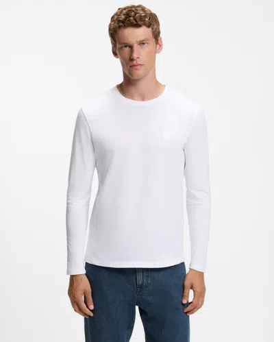 Hugo Boss Tacks Mens Long Sleeve T-shirt With Logo Patch In White 100