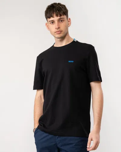 Hugo Boss Cotton-piqu T-shirt With Oxford-jacquard Back Collar In Black