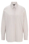 Hugo Boss Tailored Blouse In Striped Cotton With Concealed Placket In Patterned