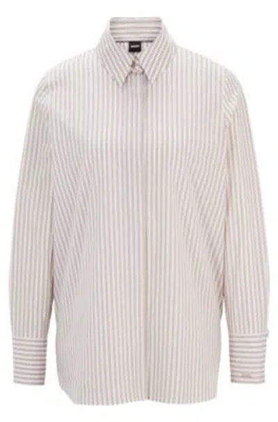 Hugo Boss Tailored Blouse In Striped Cotton With Concealed Placket In Patterned