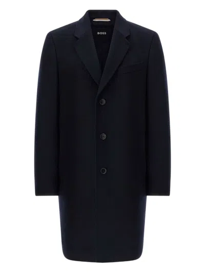 HUGO BOSS TAILORED BLUE COAT WITH STRUCTURED SILHOUETTE