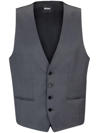 Hugo Boss Tailored Button-down Waistcoat In Gray