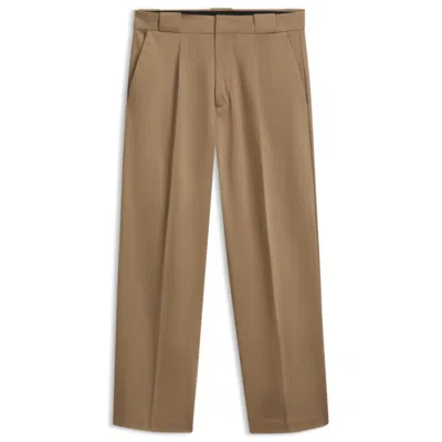 Hugo Boss Tailored Casual Pants In Stretch Cotton In Brown