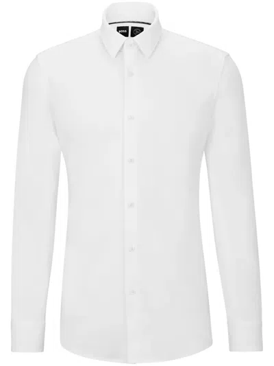 Hugo Boss Slim-fit Shirt In Performance-stretch Cotton-blend Jersey In White