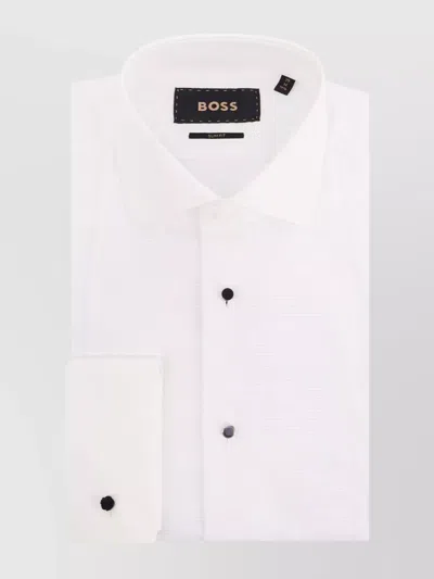 Hugo Boss Tailored Cotton Dress Shirt Cufflinks In White