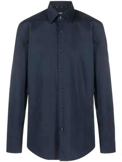 Hugo Boss Tailored Stretch-cotton Shirt In Blue