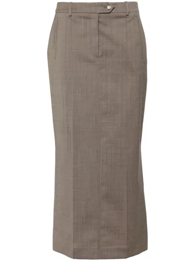Hugo Boss Tailored Virgin Wool Pencil Skirt In 褐色