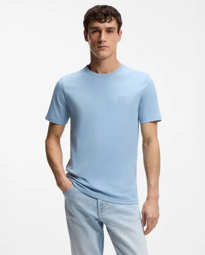 Hugo Boss Tales Mens Cotton-jersey T-shirt With Logo Patch In Blue