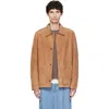 Hugo Boss Tan Button-up Suede Checkered Lining Leather Jacket In Pattern