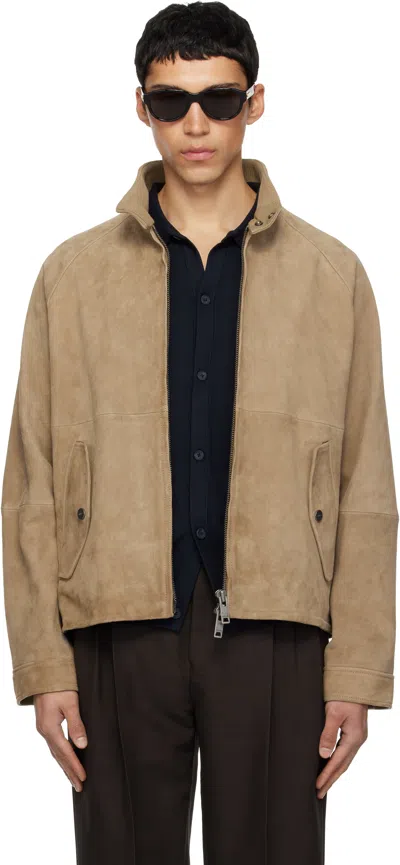 Hugo Boss Tan Goatskin Suede Jacket In Multi