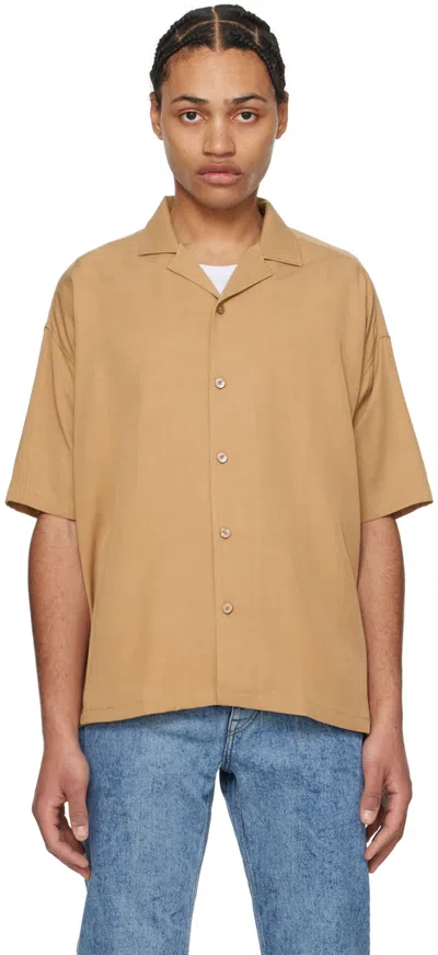Hugo Boss Tan Open Spread Collar Shirt In 260-medium Beige