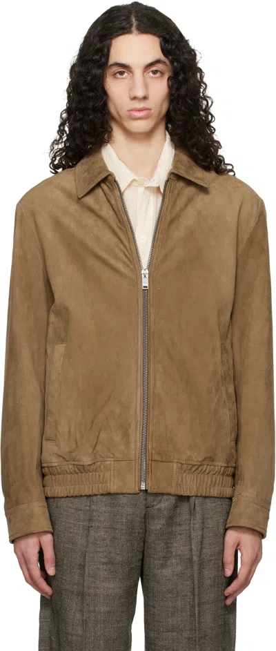 Hugo Boss Tan Soft Suede Bomber Jacket In Brown