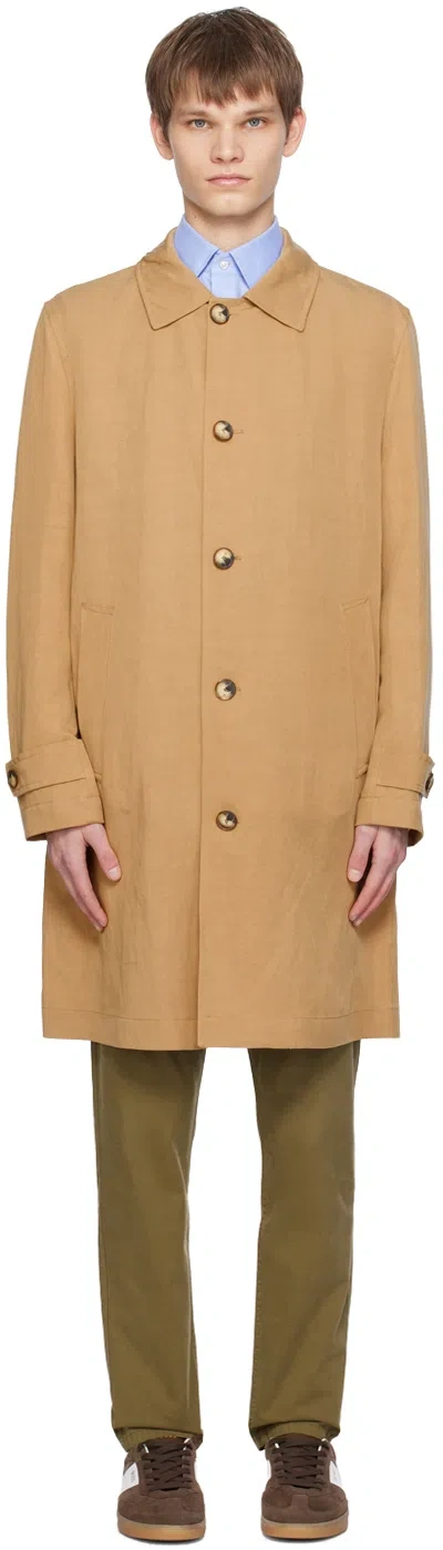 Hugo Boss Tan Spread Collar Coat In 260-medium Beige