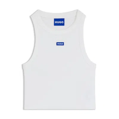 Hugo Boss Tank Top In Ribbed Stretch Cotton With Logo Badge In White