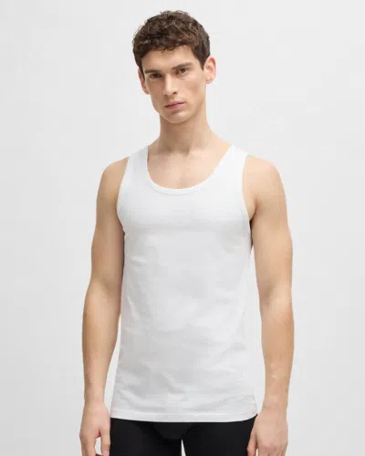 Hugo Boss Tanktop Classic Mens 3 Pack Cotton Underwear Vests With Embroidered Logos Nos In White
