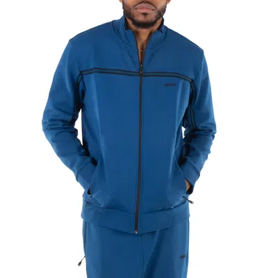 Hugo Boss Tape Inserts Zip-up Sweatshirt In Blue