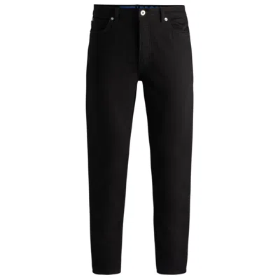 HUGO BOSS TAPERED-FIT JEANS IN BLACK STRETCH DENIM