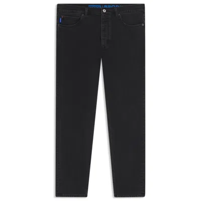 Hugo Boss Tapered-fit Jeans In Grain-effect Black Denim