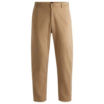 Hugo Boss Tapered-fit Regular-rise Trousers In Stretch Twill In Brown
