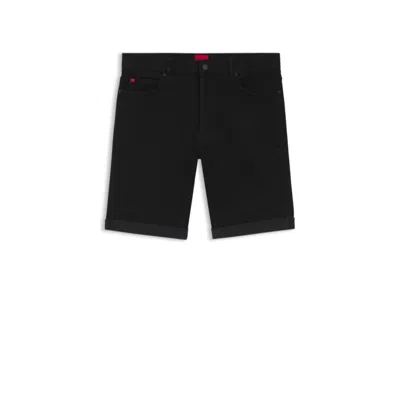 Hugo Boss Tapered-fit Shorts In Black Stretch Denim